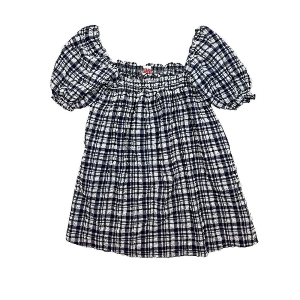 Solid and Striped Navy Babydoll Plaid Gingham Square Neck Mini Dress Size XL - Picture 2 of 8